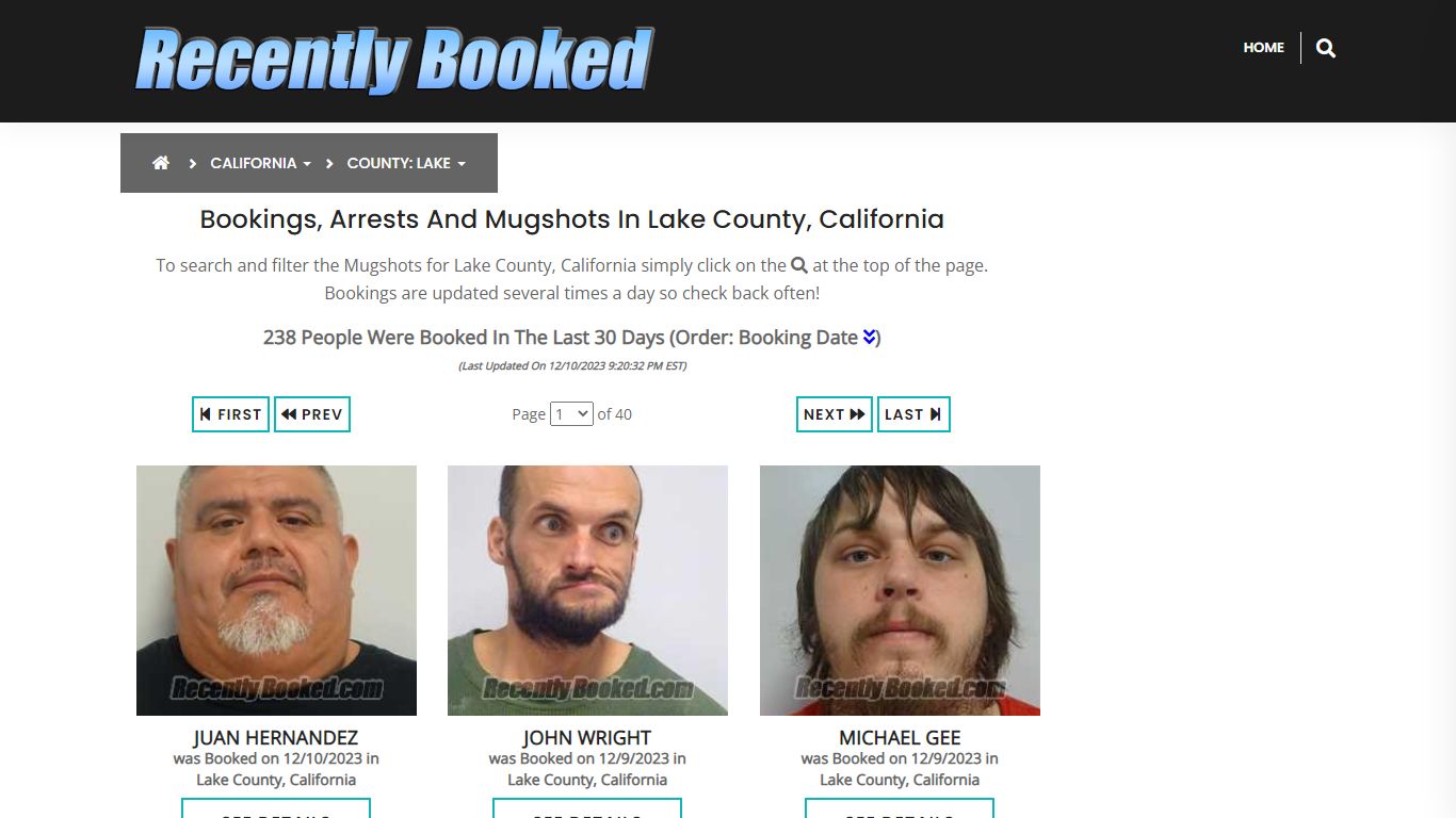 Recent bookings, Arrests, Mugshots in Lake County, California